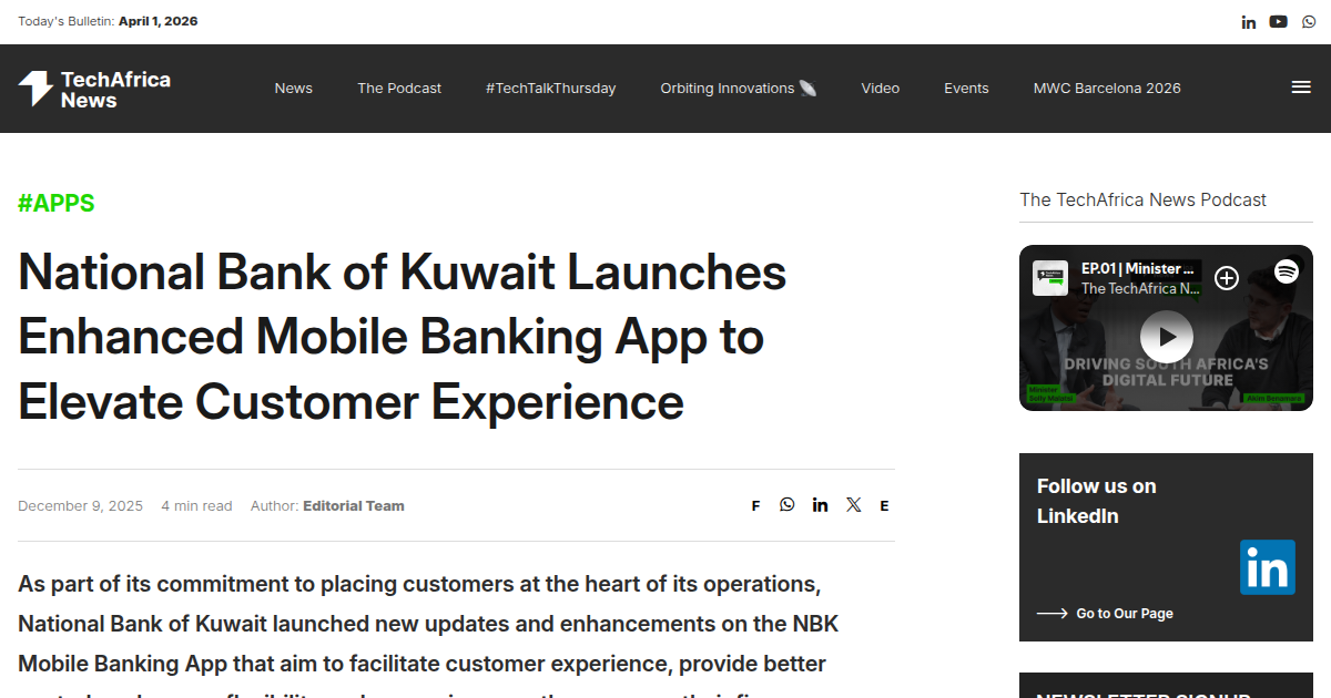 National Bank of Kuwait Launches Enhanced Mobile Banking App with Investment Features